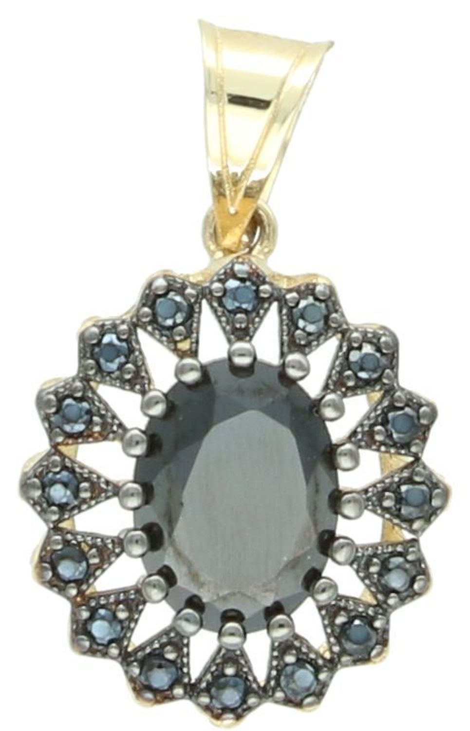 Zawieszka złota markiza z czarnymi cyrkoniami i czarnym rodem, próba 585 ZA 7083 585. Zawieszka złota z czarnymi kamieniami. Modna złota biżuteria. Zawieszki złote. Prezent dla kobiety. 1.jpg